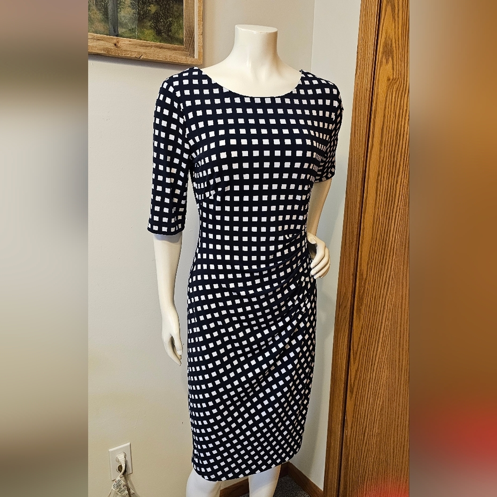 Connected Apparel Navy and White Asymmetrical Dress